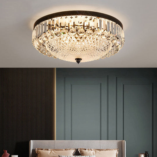Modern Black Cut-Crystal Flush Mount Lamp For Bedroom Ceiling Lighting / Clear