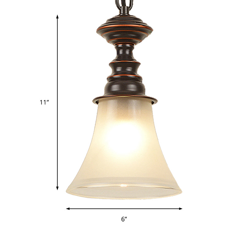 Traditional Red Brown Bell Pendant Ceiling Light With Frosted Glass - Perfect Hanging Lamp For