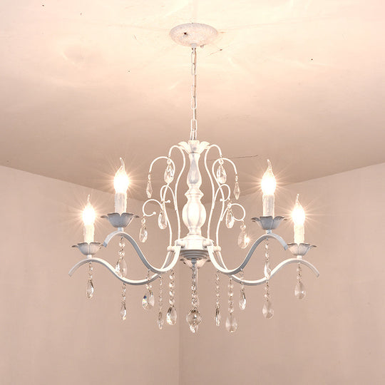 Metallic Candelabra Chandelier With Crystal Decoration - Traditional Hanging Pendant Light 6 / White