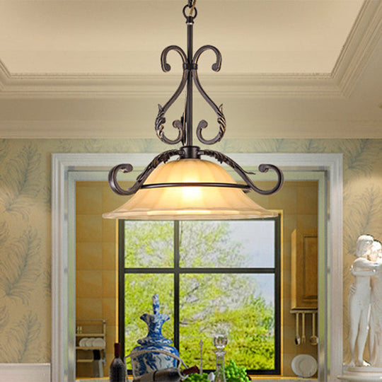 Classic Black 1-Light Pendant Ceiling Light With Flared White Glass Shade