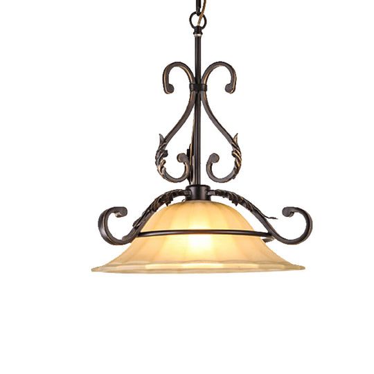 Classic Black 1-Light Pendant Ceiling Light With Flared White Glass Shade
