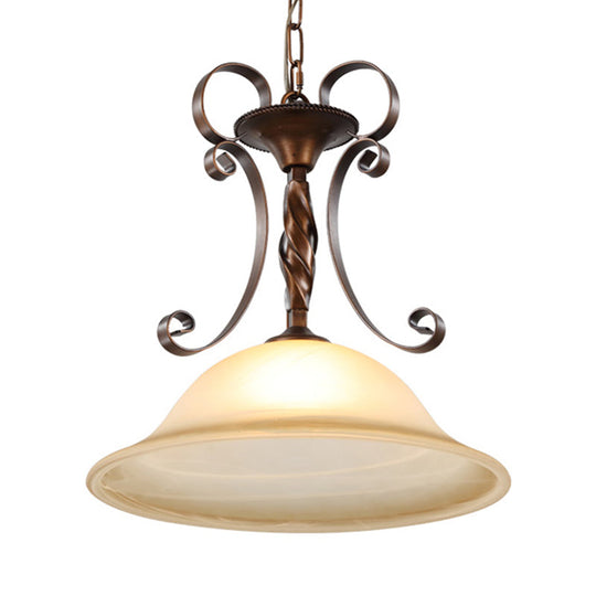 Classic Red Brown Flared Glass Pendant Light With Frosted Texture