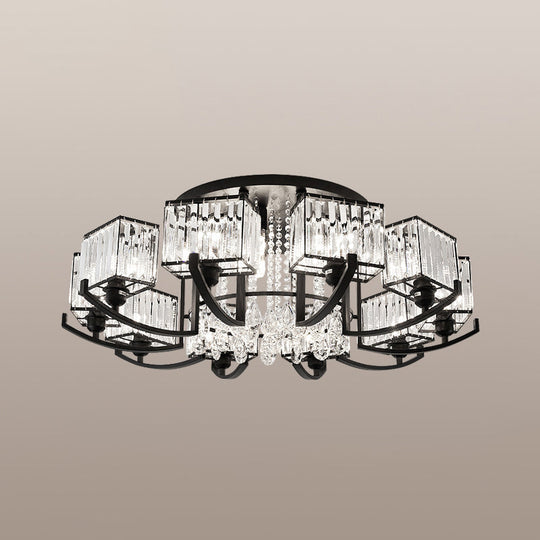 Modern K9 Crystal Semi Flush Mount Ceiling Light: Black Rectangle Fixture For Living Room