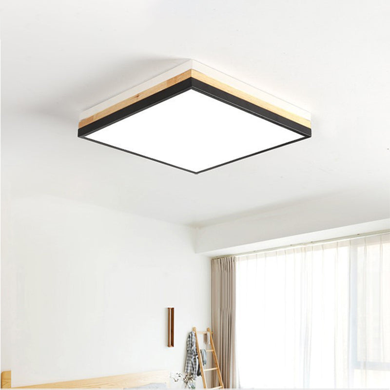 Contemporary Wood Black Led Flush Mount Lamp - Wide Square Design (16/19.5/23.5) White/Warm/Natural
