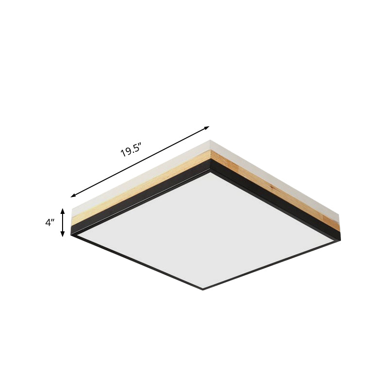Contemporary Wood Black Led Flush Mount Lamp - Wide Square Design (16/19.5/23.5) White/Warm/Natural