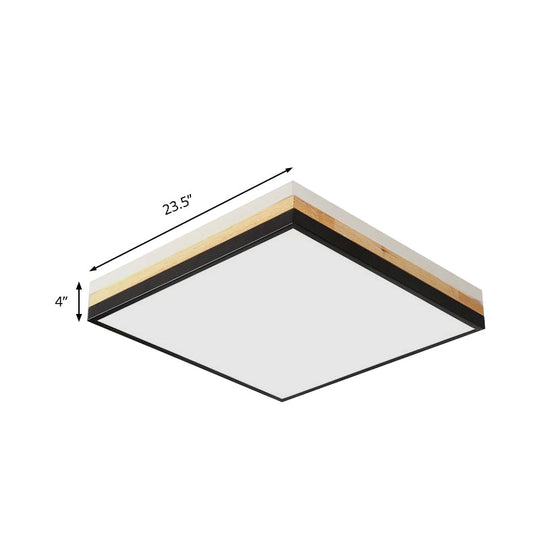 Contemporary Wood Black Led Flush Mount Lamp - Wide Square Design (16/19.5/23.5) White/Warm/Natural