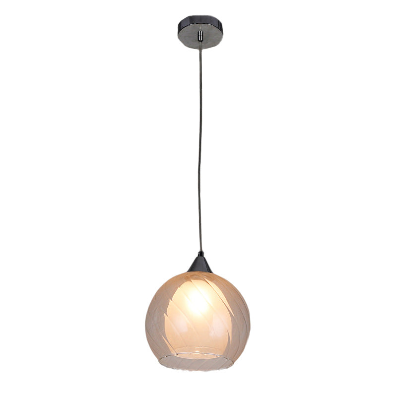 Spherical Hanging Ceiling Light With Clear Frosted Glass - Traditional Design In Black