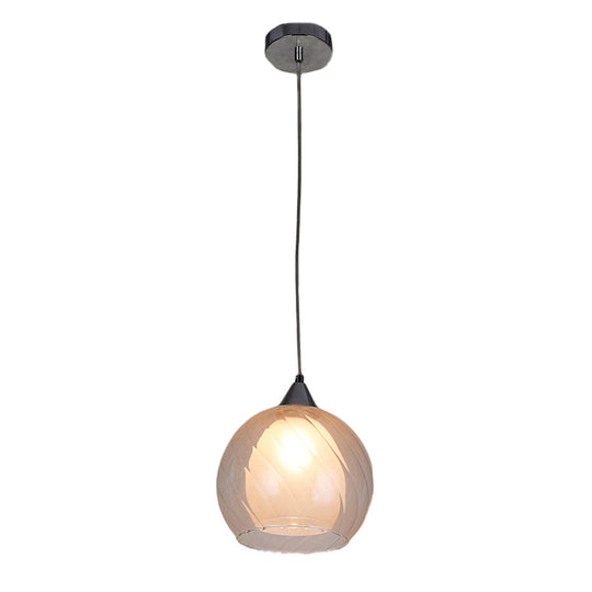 Spherical Hanging Ceiling Light With Clear Frosted Glass - Traditional Design In Black