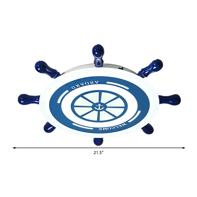 Flush Mount Led Blue Ceiling Light For Kids’ Bedroom - Warm/White