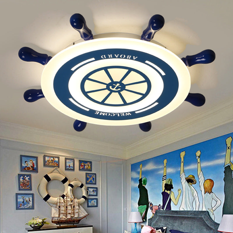 Flush Mount Led Blue Ceiling Light For Kids’ Bedroom - Warm/White