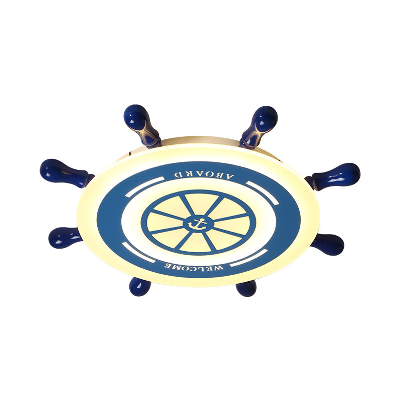 Flush Mount Led Blue Ceiling Light For Kids’ Bedroom - Warm/White