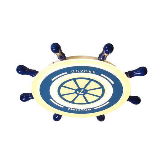 Flush Mount Led Blue Ceiling Light For Kids’ Bedroom - Warm/White