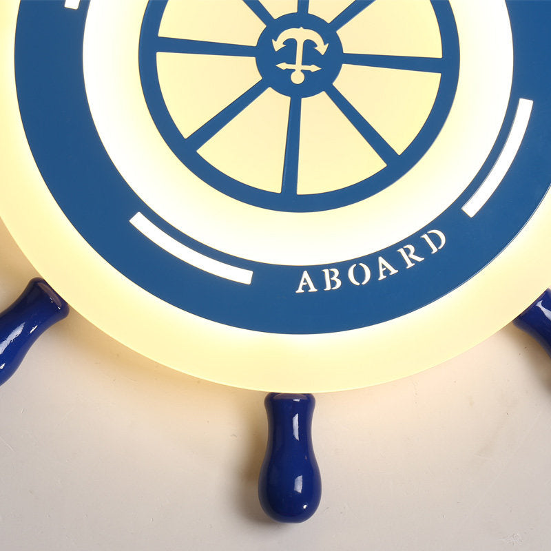 Flush Mount Led Blue Ceiling Light For Kids’ Bedroom - Warm/White