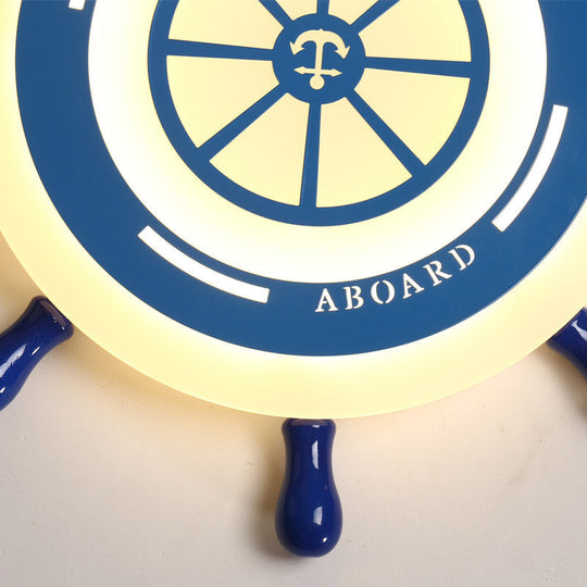 Flush Mount Led Blue Ceiling Light For Kids’ Bedroom - Warm/White