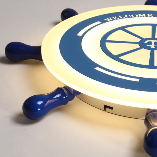 Flush Mount Led Blue Ceiling Light For Kids’ Bedroom - Warm/White