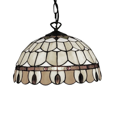 Tiffany Jeweled Pendant Lamp: Circle/Gem Pattern Stained Glass Shade Chain Included Ideal For