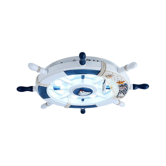 Stylish Wooden Rudder Led Ceiling Light Fixture In Sky Blue/White - Flush Mount