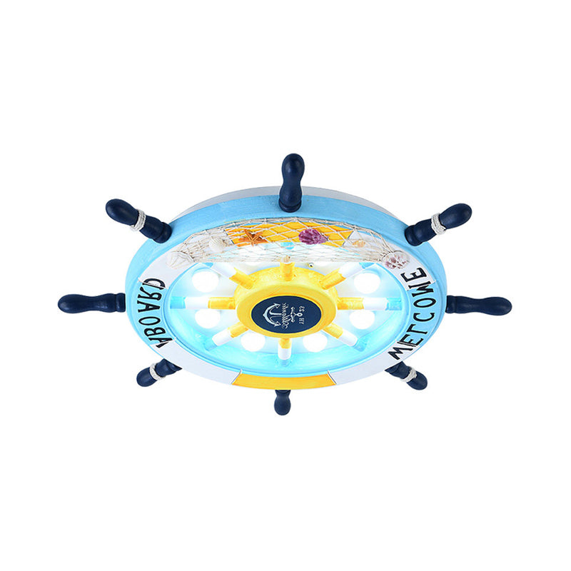 Stylish Wooden Rudder Led Ceiling Light Fixture In Sky Blue/White - Flush Mount