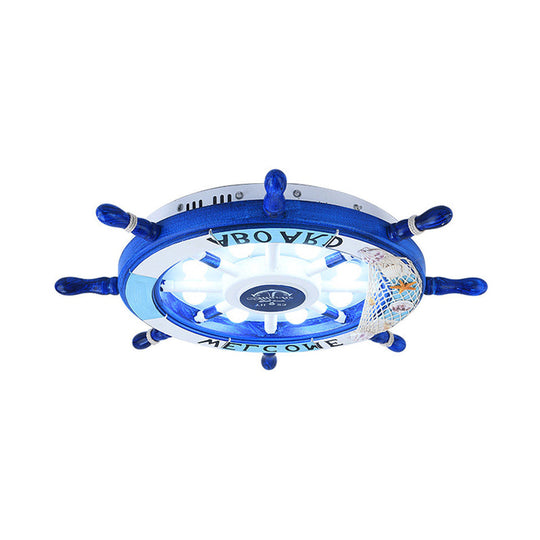 Stylish Wooden Rudder Led Ceiling Light Fixture In Sky Blue/White - Flush Mount
