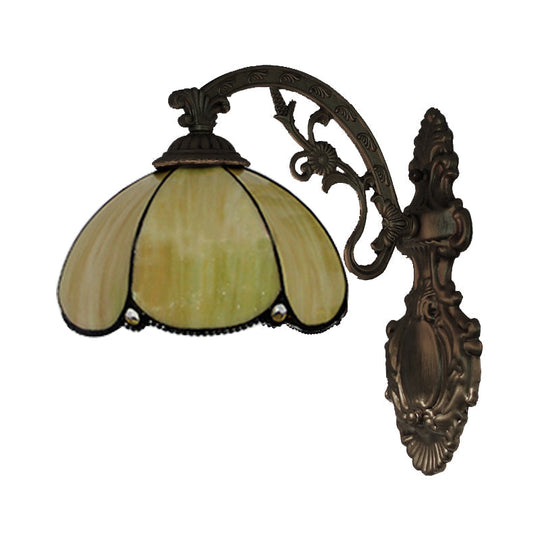Stained Glass Dome Wall Sconce Light: Vintage Design With 1 Yellow/Blue Mounted Light
