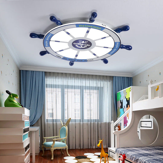 Blue Flush Pendant Light With Integrated Led For Kids’ Room - Modern Rudder Design