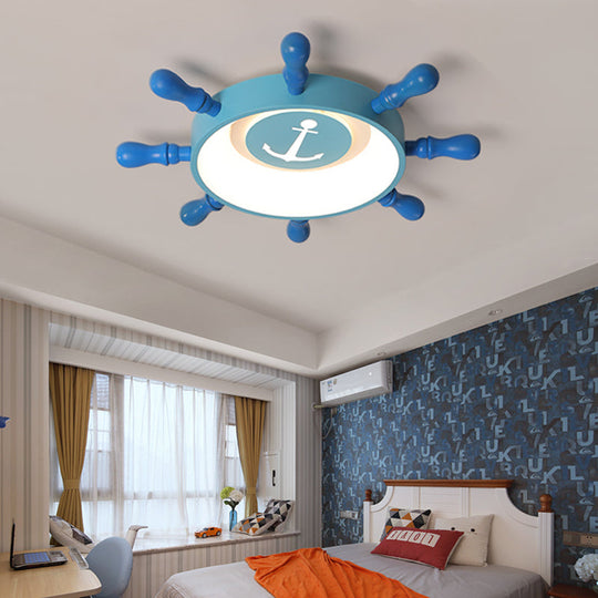 Blue Rudder Kids Led Flush Mount Fixture - 19.5’/23.5’ W Warm/White Light Aluminum & Acrylic Pendant