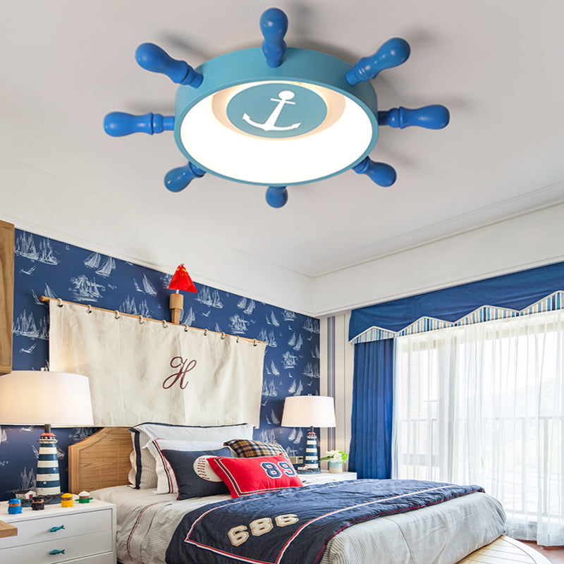 Blue Rudder Kids Led Flush Mount Fixture - 19.5’/23.5’ W Warm/White Light Aluminum & Acrylic Pendant
