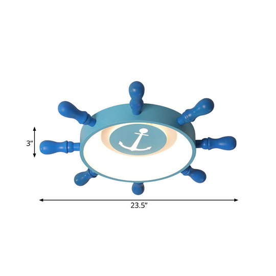 Blue Rudder Kids Led Flush Mount Fixture - 19.5’/23.5’ W Warm/White Light Aluminum & Acrylic Pendant