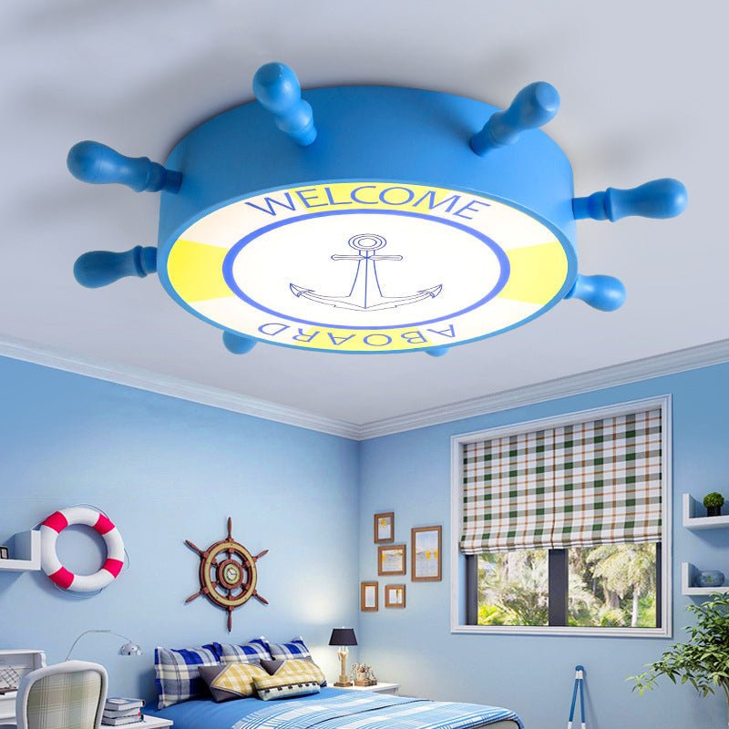 Kids Led Flush Mount Ceiling Light With Rudder Acrylic Shade - Blue/Yellow 16’/19.5’ Wide