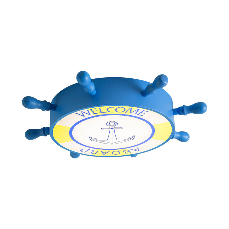 Kids Led Flush Mount Ceiling Light With Rudder Acrylic Shade - Blue/Yellow 16’/19.5’ Wide