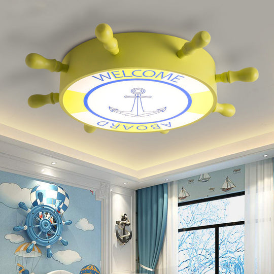 Kids Led Flush Mount Ceiling Light With Rudder Acrylic Shade - Blue/Yellow 16’/19.5’ Wide