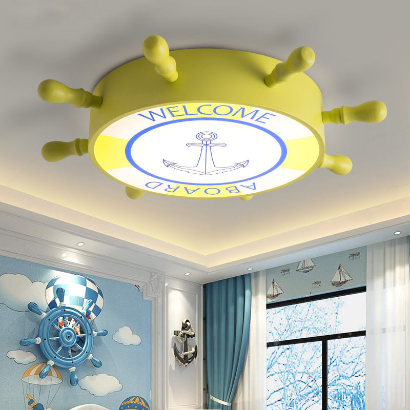 Kids Led Flush Mount Ceiling Light With Rudder Acrylic Shade - Blue/Yellow 16/19.5 Wide Yellow / 16