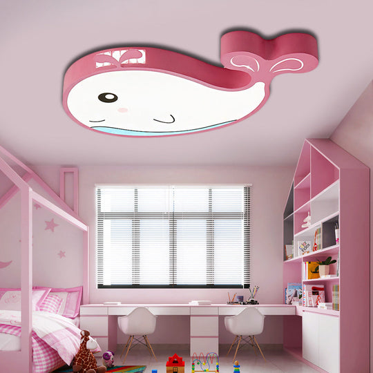 Whale Flush Mount Led Light For Kids’ Bedroom In Blue/Pink