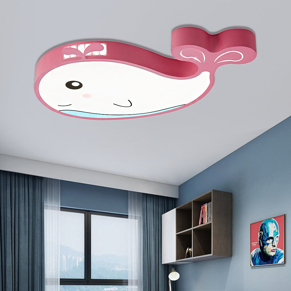 Whale Flush Mount Led Light For Kids’ Bedroom In Blue/Pink