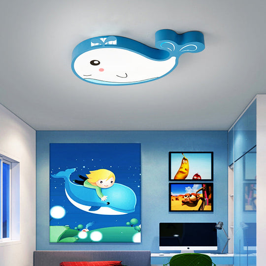 Whale Flush Mount Led Light For Kids’ Bedroom In Blue/Pink