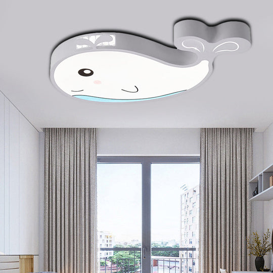 Whale Flush Mount Led Light For Kids’ Bedroom In Blue/Pink White