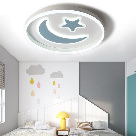 Cartoon Style Round Acrylic Ceiling Mount Led Lamp In Warm/White Light For Bedroom - Black/White