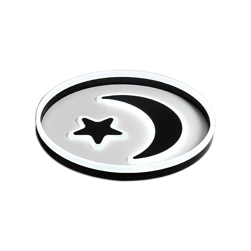 Cartoon Style Round Acrylic Ceiling Mount Led Lamp In Warm/White Light For Bedroom - Black/White