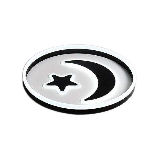 Cartoon Style Round Acrylic Ceiling Mount Led Lamp In Warm/White Light For Bedroom - Black/White