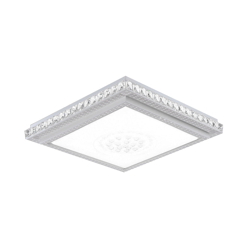 23.5-42.5’ Wide Led Ceiling Flush Mount Bedroom Lamp - White Light With Acrylic Shade & Crystal