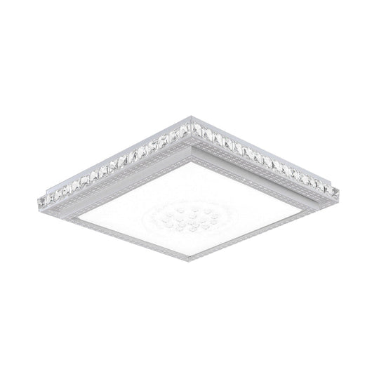 23.5-42.5’ Wide Led Ceiling Flush Mount Bedroom Lamp - White Light With Acrylic Shade & Crystal