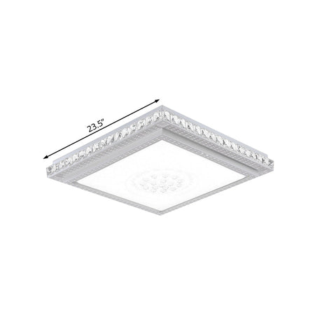 23.5-42.5’ Wide Led Ceiling Flush Mount Bedroom Lamp - White Light With Acrylic Shade & Crystal