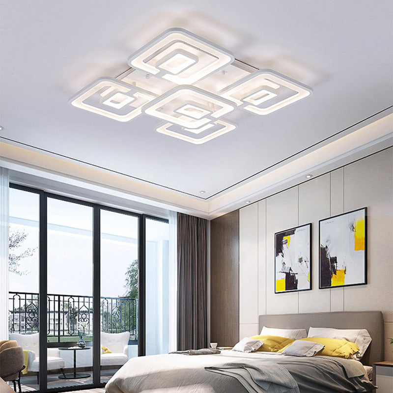 Contemporary Led Flush Mount Light White Multi-Layer Ceiling Lamp With Acrylic Shade In