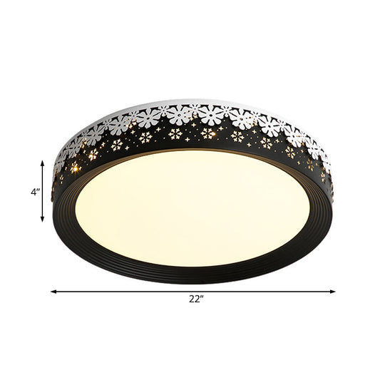 Modern Led Flush Mount Ceiling Light - Black Snowflake Pattern Acrylic Shade Warm/White