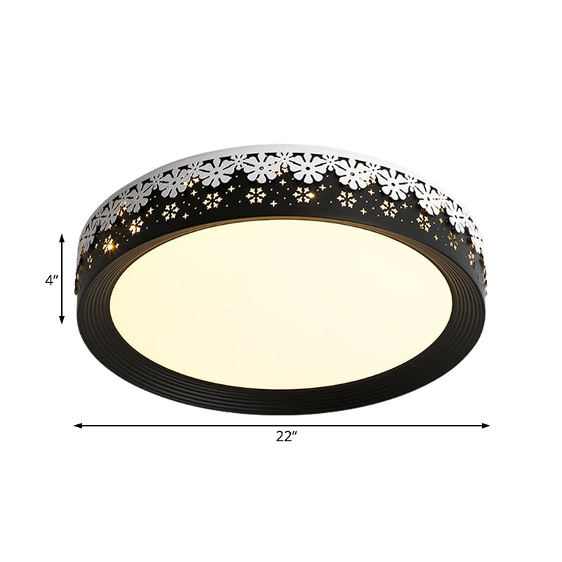 Modern Led Flush Mount Ceiling Light - Black Snowflake Pattern Acrylic Shade Warm/White 18/22/30 Dia