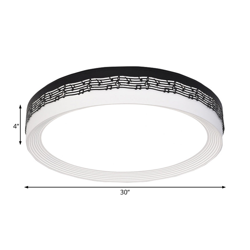 Contemporary Led Ceiling Lamp In Black Round 18/22/30 Dia Flush Mount With Warm/White Lighting And