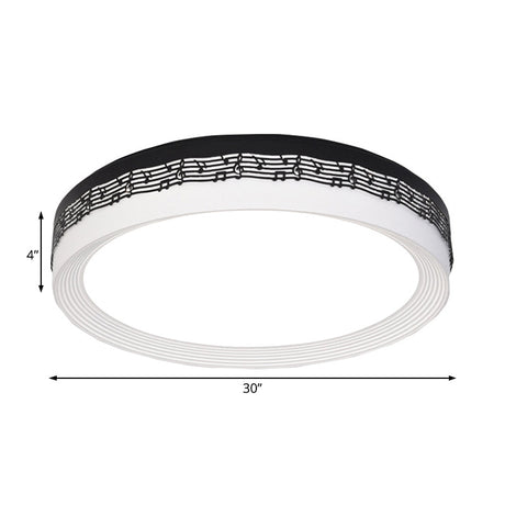 Contemporary Led Ceiling Lamp In Black Round 18/22/30 Dia Flush Mount With Warm/White Lighting And