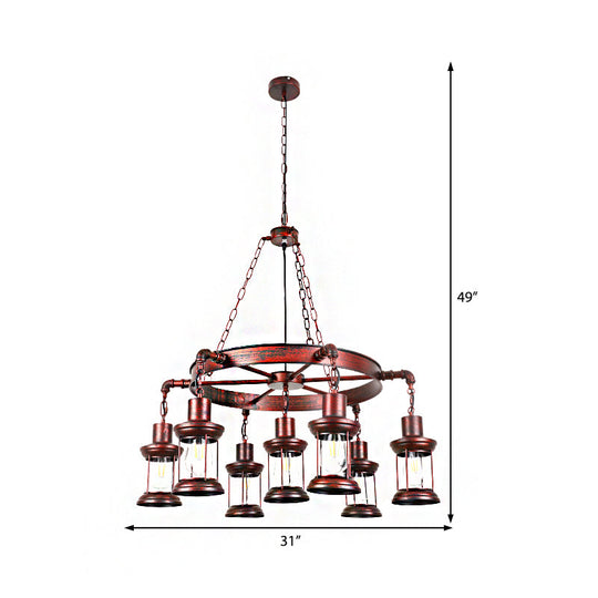 Coastal Weathered Copper Chandelier With 7 Lights - Rustic Metal Lantern Pendant Lamp
