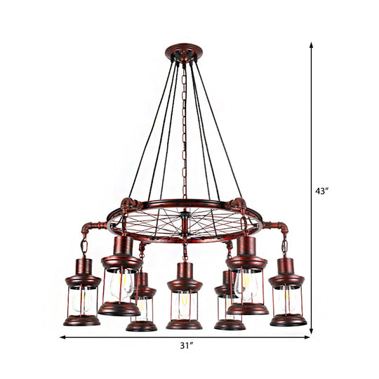 Coastal Weathered Copper Chandelier With 7 Lights - Rustic Metal Lantern Pendant Lamp