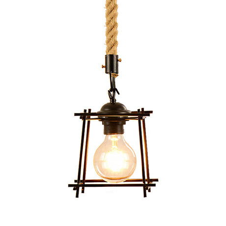 Vintage Pendant Lighting: 1-Light Metal Ceiling Light With Square/Bottle Shade In Black For Dining